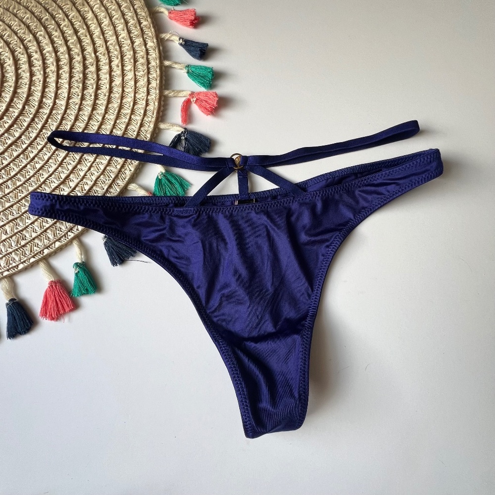 Victoria's Secret  Very Sexy So Obsessed Strappy Thong Panty Royal Blue S NEW